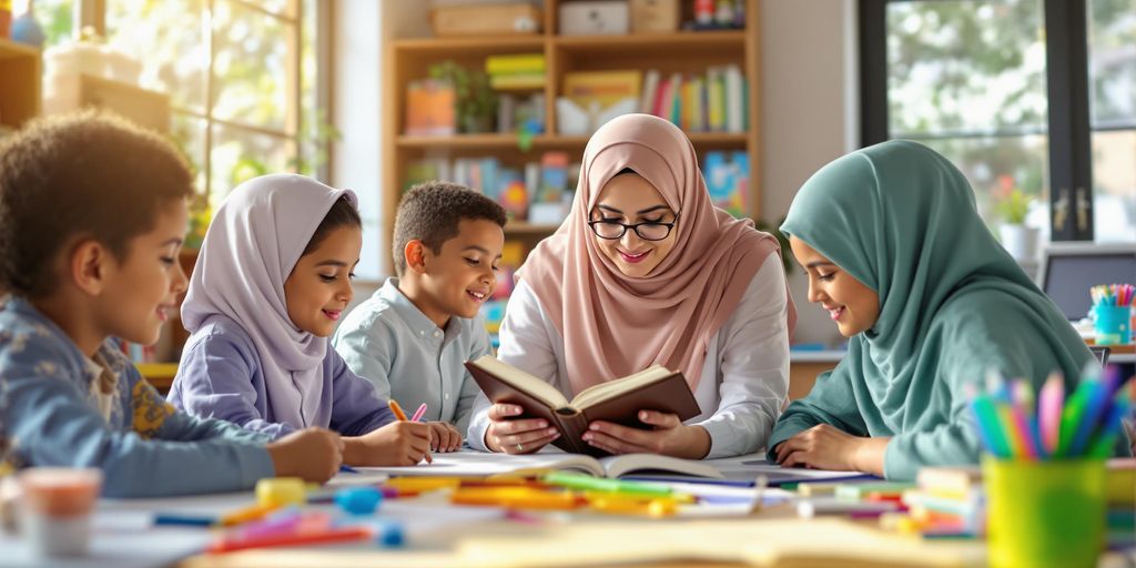 Kelas belajar Alquran dengan santri dan guru.